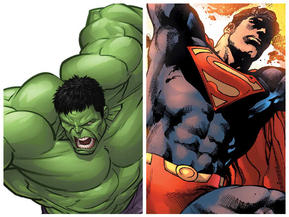 Collage of Superman and Hulk— photo used in the ”Superman vs Hulk" blog post.