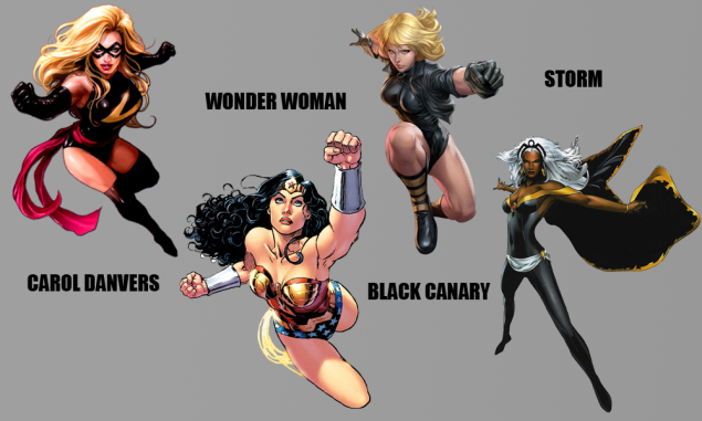 Captain Marvel, Wonder Woman, Black Canary, and Storm