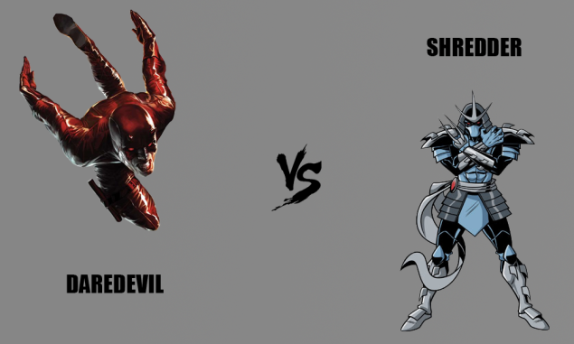 Comic book characters Daredevil and Shredder