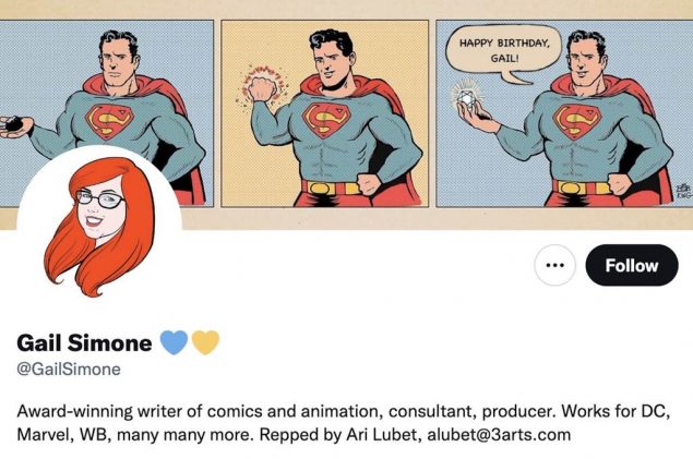 Screenshot of Gail Simone’s Twitter profile header.​