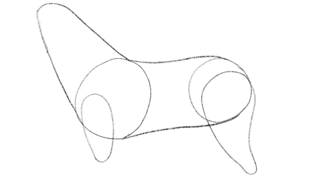 Illustration showing the addition of a dog's upper arm and thigh.