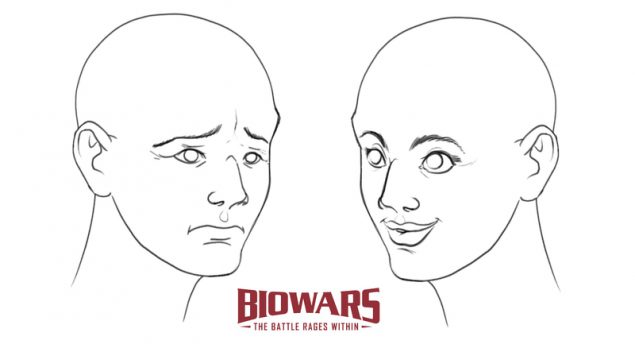 : Custom hero image showing a happy and sad facial expression. Image used in the “How To Draw Facial Expressions” blog post.