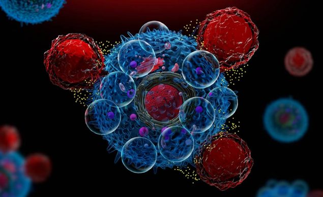 Stock illustration showing T-Cells attacking cancer cells. Image used in the “Types Of T-Cells And Their Role In Your Immune System” blog post.​