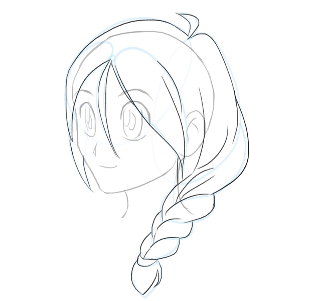 The finished contour of the female anime character’s braid. ​