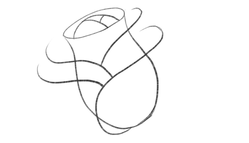 Four curved lines cover the core of the rose.