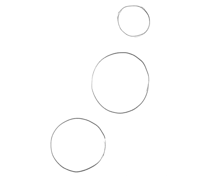 Another circle is added to the sketch above the other two — it’s where the wolf’s head will be.​