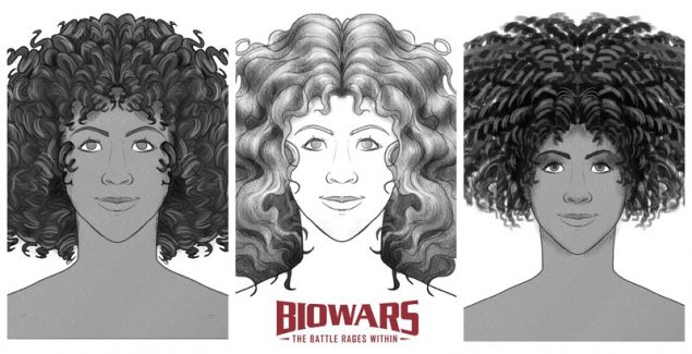 A collage of three images depicting various curly hairstyles. Image used in the “How To Draw Curly Hair For Beginners [Curly, Wavy & Coily]” blog post.