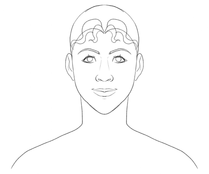 A woman’s head with wavy bangs.​