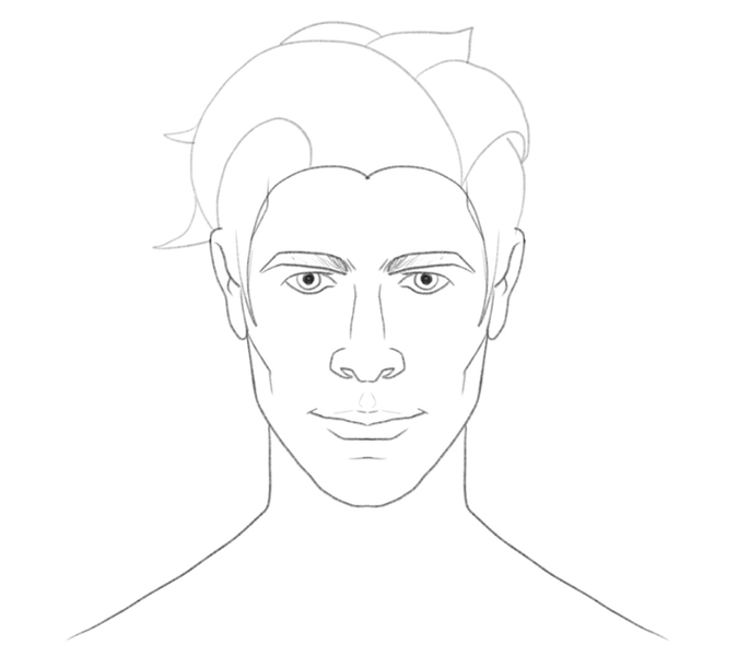 Erased head outline form the sketch of a male head with a quaff hairstyle. ​