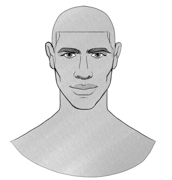 The hairline is added to the drawing of a man’s head.