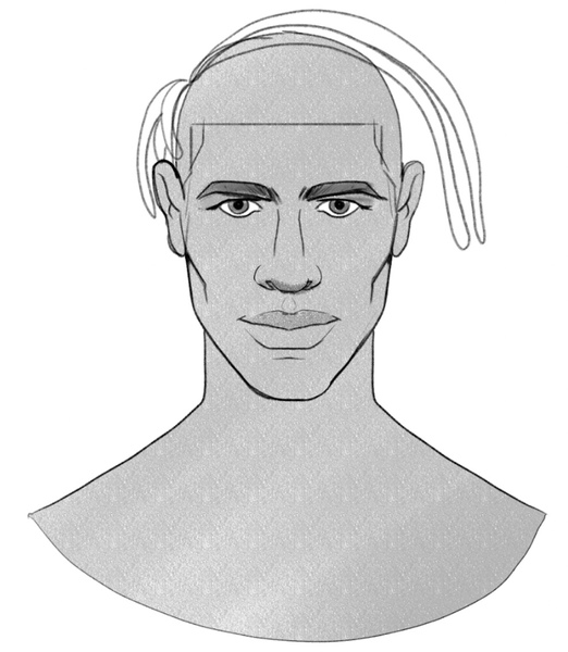 The dreadlocks at the top and the side of the hair are outlined. ​
