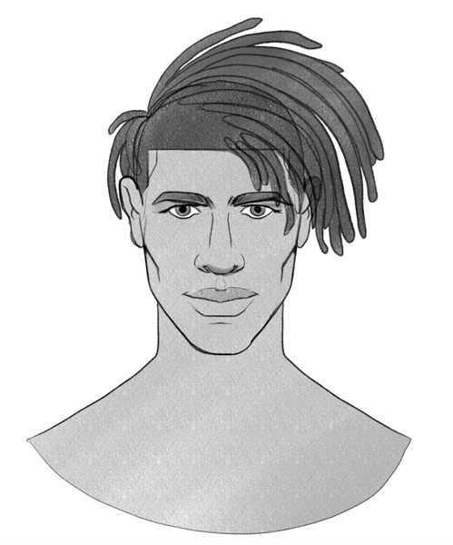The dreadlocks shaded in a single shade of grey. ​