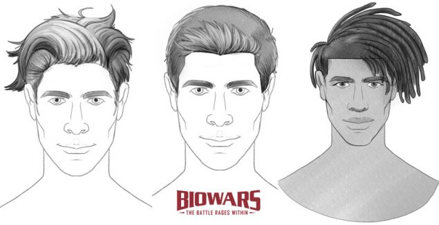 A collage of three images depicting the process of drawing a male hair. Image used in the “Male Hair Drawing Guide For Beginners [Quiff, Ivy League Haircut, Dreadlocks]” blog post.