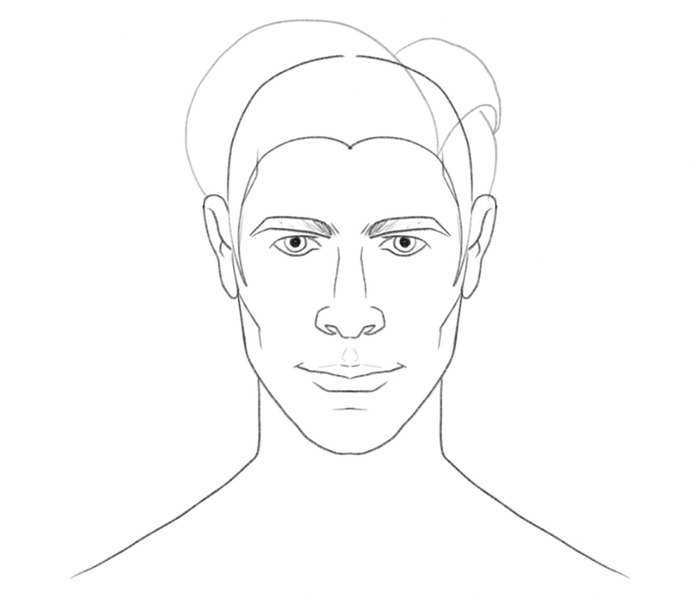 Male head with outlined hair sections. ​