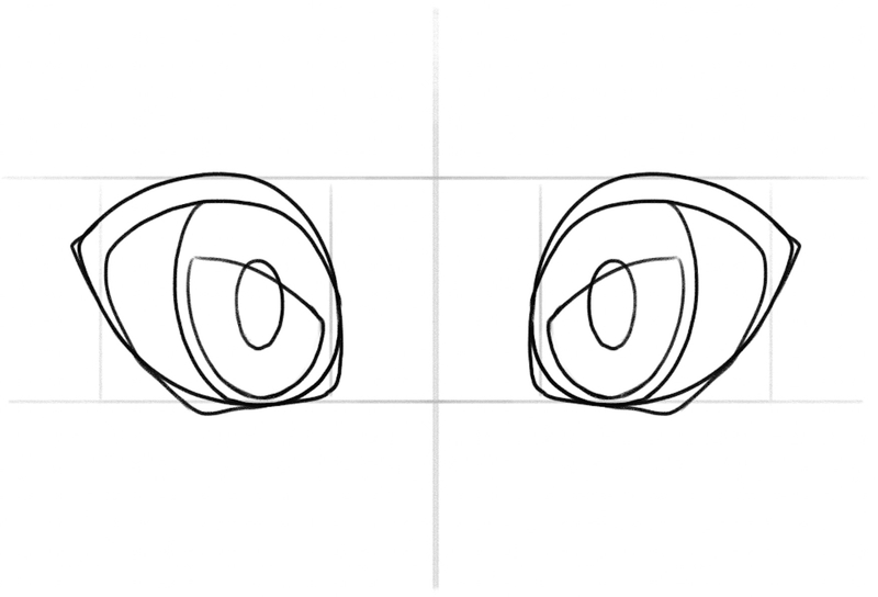 Quarter moons are added inside the irises. 