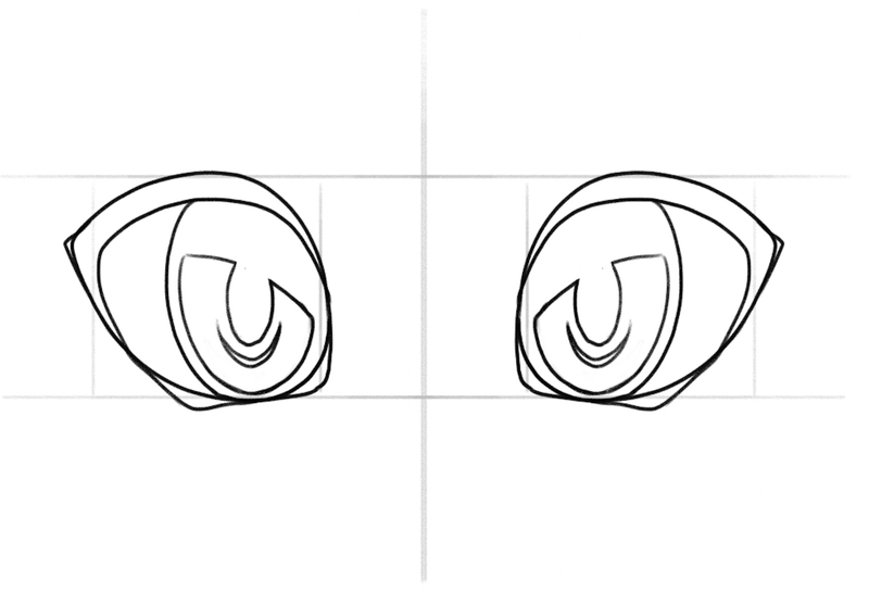 Crescent-moon-like shapes are added below the pupils. 