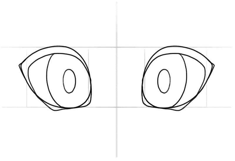 Anime eyes with pupils.