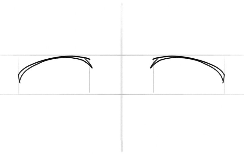 The upper lash line of the rectangular anime eyes. 