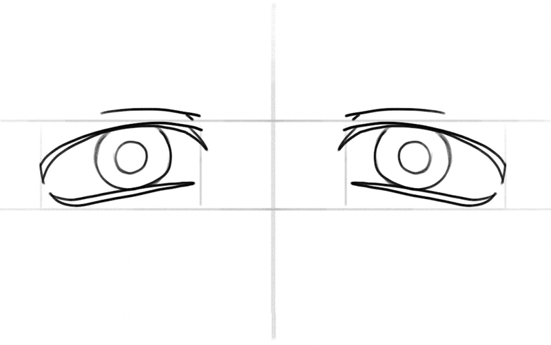 The pupils are added to the sketch. 