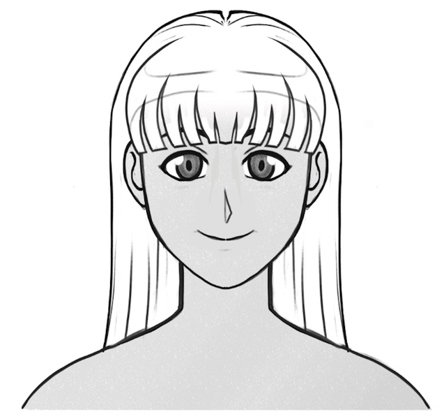 The finished drawing of anime bangs.​