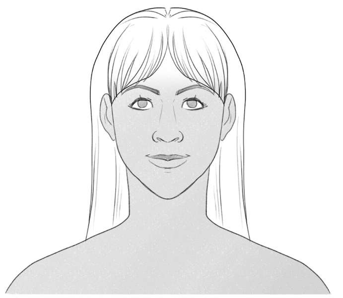 The outline of the birkin bangs with hair strands added.​