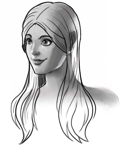 More hair strands and the hair parting added to the long hair sketch. 