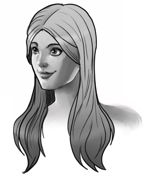 Finished drawing of the long hair without bangs. 