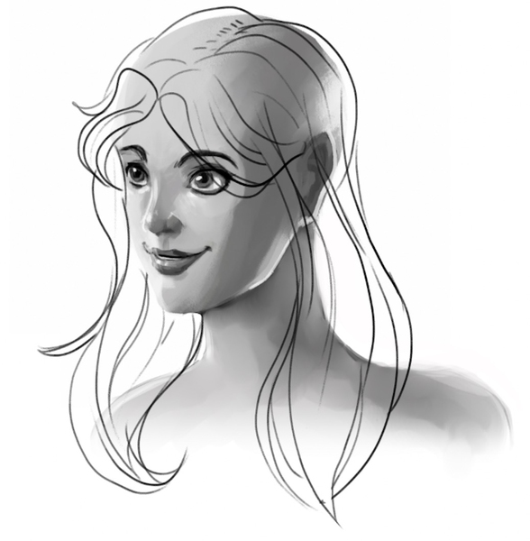 Hair strands added around the hair outline. 
