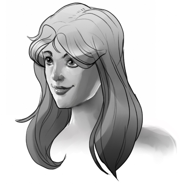 The finished drawing of the layered hairstyle. 