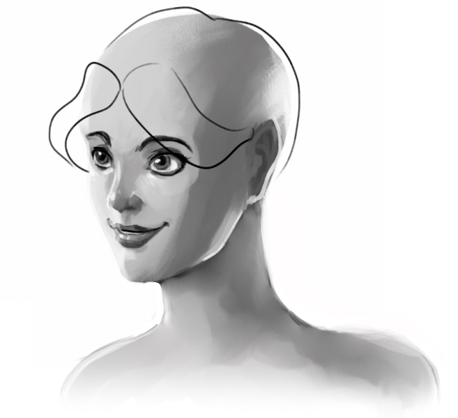 Outline of the hair at the back of the head. 