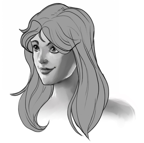 The hair is shaded in one grey hue. 