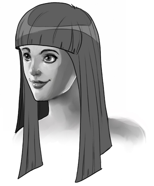 Shaded long hair with bangs. 
