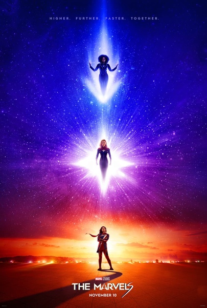 A poster for The Marvels movie. Image used in the “The Marvels: Meet Marvel’s Superheroines” blog post.​